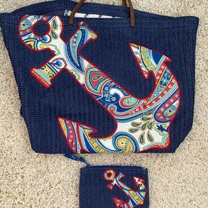 Vera Bradley Seashore Straw Tote w/ Zip Pouch
